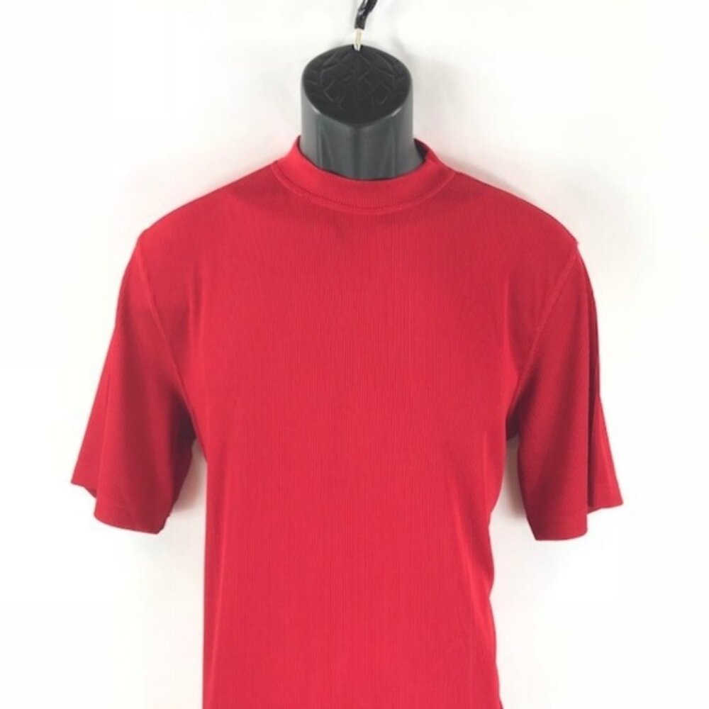 LOG-IN UOMO Men's Red Dressy T-shirt Ribbed Pattern Short Sleeves Sizes M or 3XL